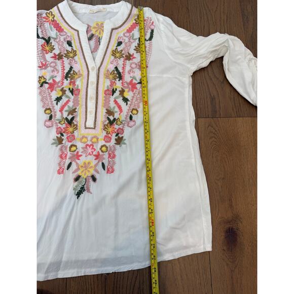 Solitaire‎ White Pink Yellow Floral Embroidered Blouse Medium - Picture 8 of 8